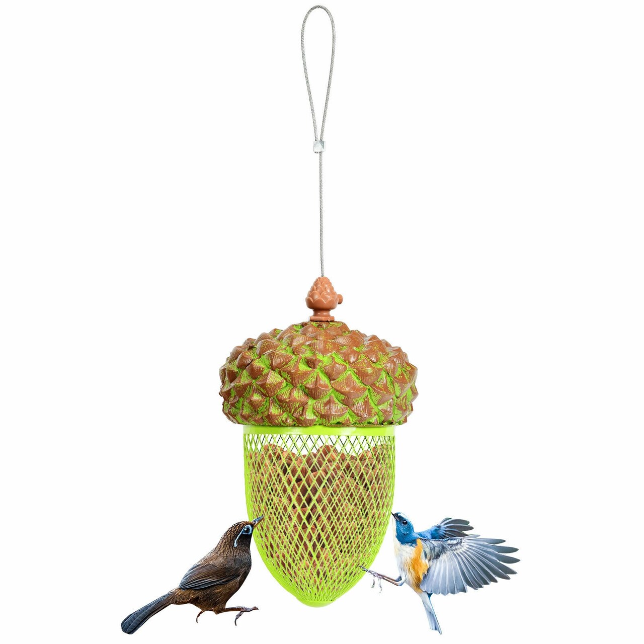 Hanging Acorn Bird Feeder Outdoor Garden Backyard Resin Iron Mesh Design